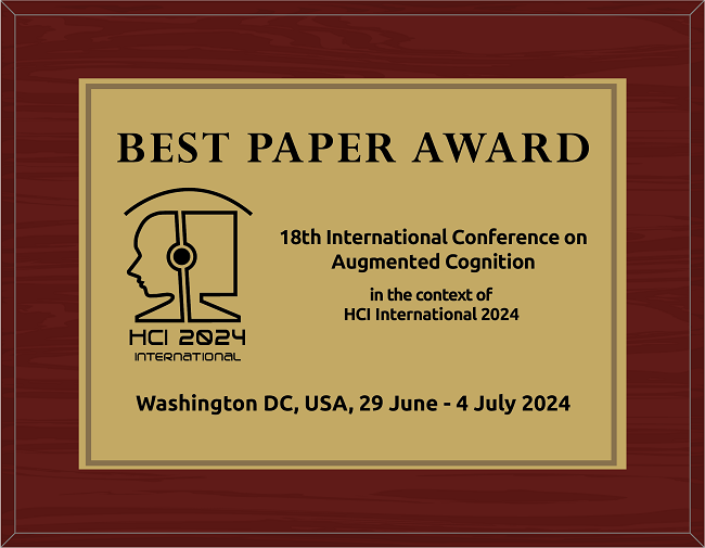 Augmented Cognition Best Paper Award. Details in text following the image.