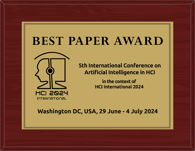 Artificial Intelligence in HCI Best Paper Award. Details in text following the image.