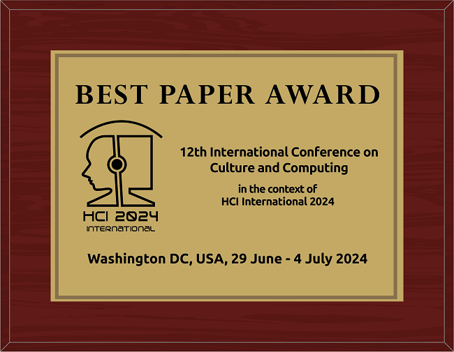 Culture and Computing Best Paper Award. Details in text following the image.