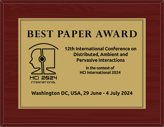 Distributed, Ambient and Pervasive Interactions Best Paper Award. Details in text following the image.