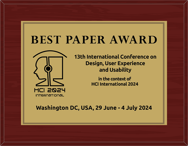 Design, User Experience and Usability Best Paper Award. Details in text following the image.